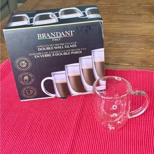 Brandani Double Walled Glass Ristretto Cups, Set of 4. Italian. New in Box